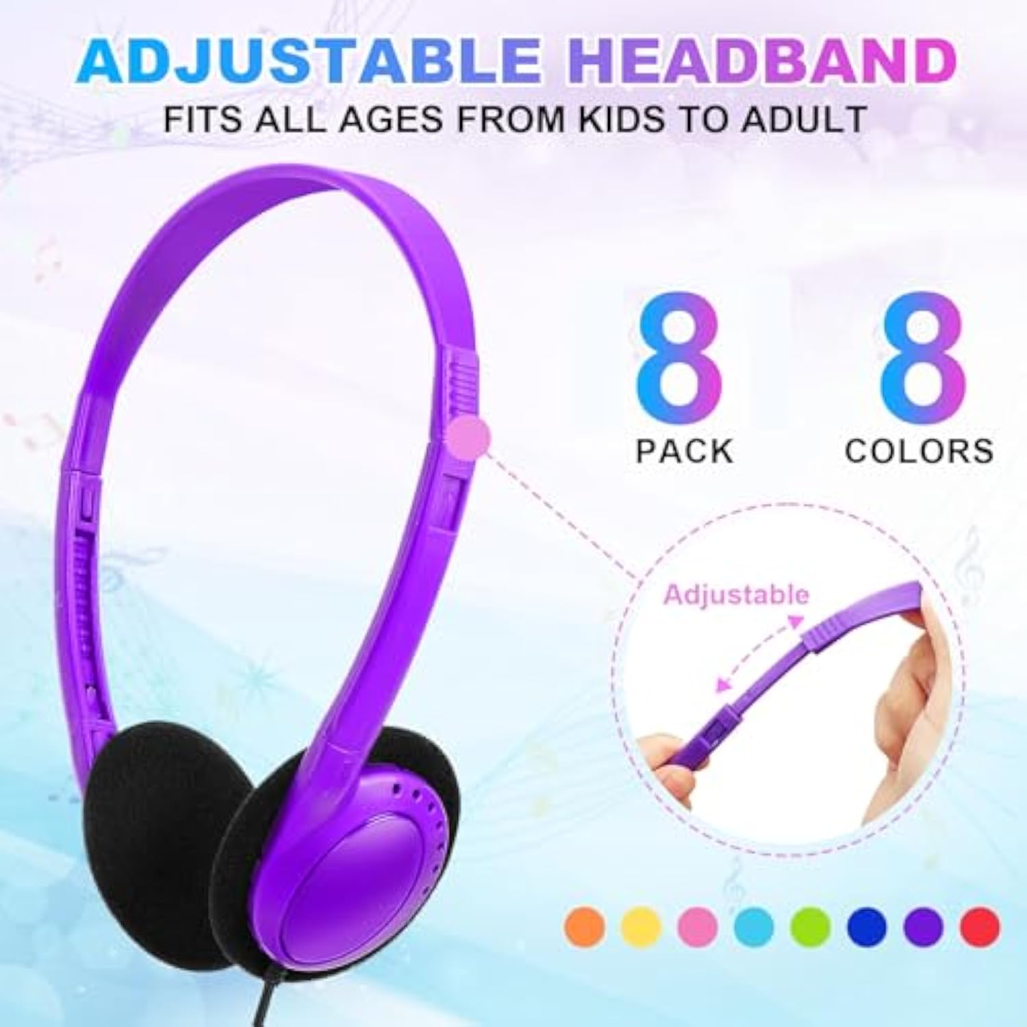 8 Pack Kids Headphones Bulk For School Classroom Kids, Class Set Headphones Fo
