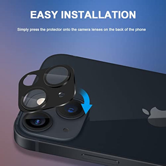 (2 Pack) Camera Lens Protector Compatible For Iphone 13/ Iphone 13 Mini, Protector De Cámera Premium Metal Glass Strong Adhesion Hd Anti-Scratch Full Coverage [No Affect On Night Shots] - Black