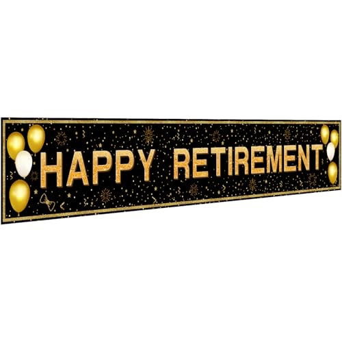 Retirement Party Decorations, Large Black and Gold Happy Retirement Banner, Retirement Party Decorations Men, Retirement Banner for Women (118" X 20")