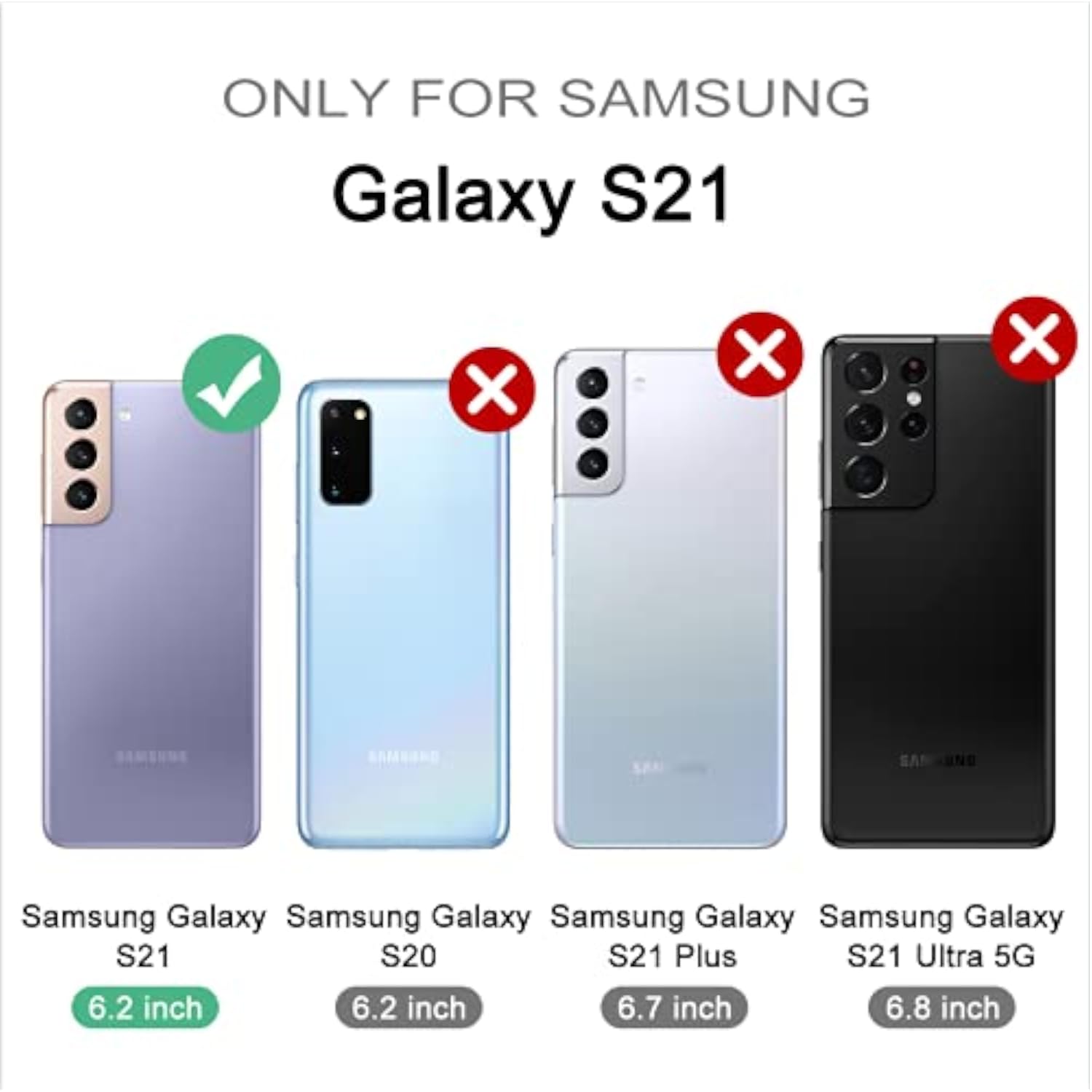 Heavy Duty Military Grade Protection Case for Samsung Galaxy S21 5G, 6.2 inch Purple - Built in Screen Protector and Kickstand