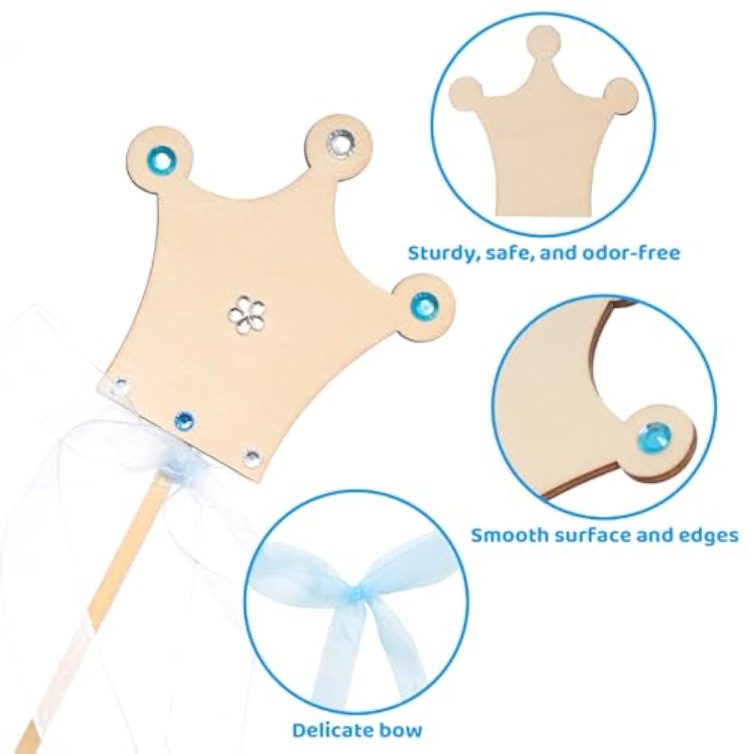 Princess Fairy Wand Kit Include 18 Unfinished Wood In 6 Styles 3 Sheet Gem Stickers 18 Ribbons Craft Kit For Halloween Princess Fairy Cosplay Party Favors For Adult