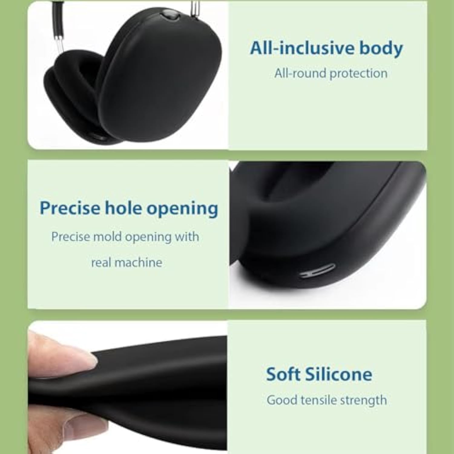 3 In 1 Silicone Case Cover For Airpods Max Headphones, Anti-Scratch Ear Pad/Ear Cups/Headband For Airpod Max, Accessories Silicone Protector For Apple Airpods Max (Black)