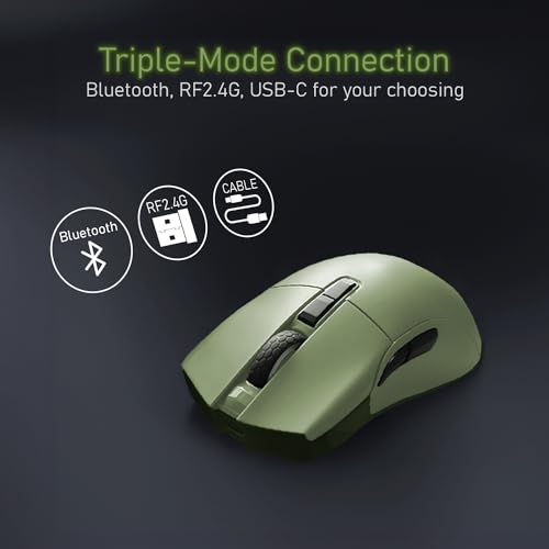 Irocks M31R Wireless Gaming Mouse, Triple Mode 2.4G/ Bluetooth/Usb-C Detachable Cable Gaming Mouse, Kailh Gm8.0 Mouse Switches, Advanced Pixart Paw3395 Optical Sensor, Up To 26,000 Dpi - Olive Green