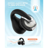 Open Ear Clip Wireless Earbuds Bluetooth 5.4, Lightweight Comfort Sports Bone Conduction Headphones Built-In Mic For Clear Audio, Stable Fit Earphones 24H Play-Black