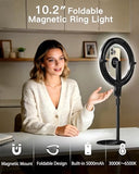 10.2 Magnetic Desk Ring Light with Stand, 5000mAh Rechargeable Desktop Ring Light for Phone?3 Color Foldable Selfie Light for Live