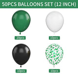 50-Pack 12-Inch Green, Black, and White Balloons with Confetti for Themed Parties