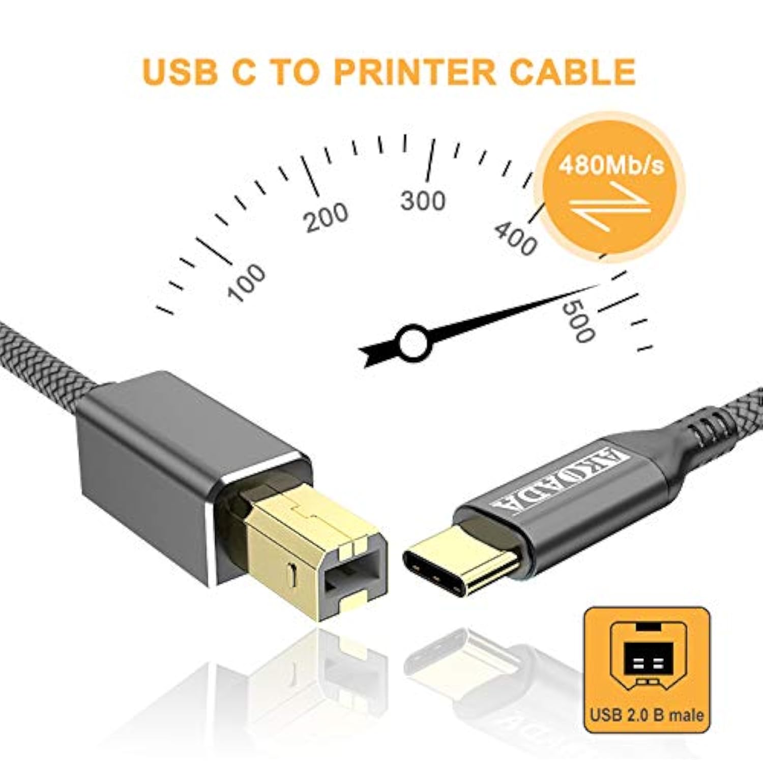 Usb C Printer Cable 15Ft, Usb B To Usb C Cable Compatible With Midi, Piano, Macbook Pro, Ipad Pro, Hp Canon Printers, Lexmark, Brother, Xerox, Macbook Air And More Type-C Devices/Laptops (Grey)