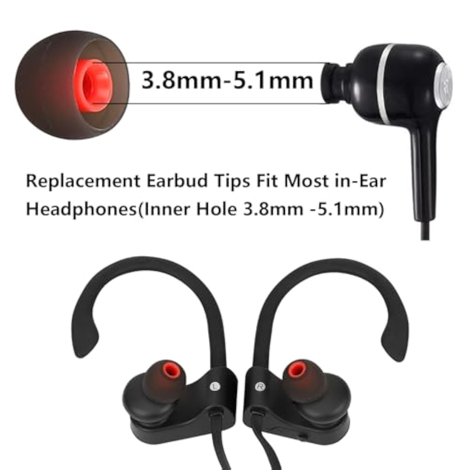 54 Pcs Earbud Replacement Tips Silicone Earbud Tips Earbud Covers Fit For In-Ear Headphones (Inner Hole 3.8Mm -5.1Mm) Earbud Rubber Tips Ear Tips S M L