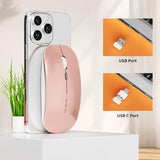 Q5 Slim Rechargeable Wireless Mouse, 2.4G Portable Optical Silent Ultra Thin Wireless Computer Mouse With Usb Receiver And Type C Adapter, Compatible With Pc, Laptop, Desktop (Rose Gold)