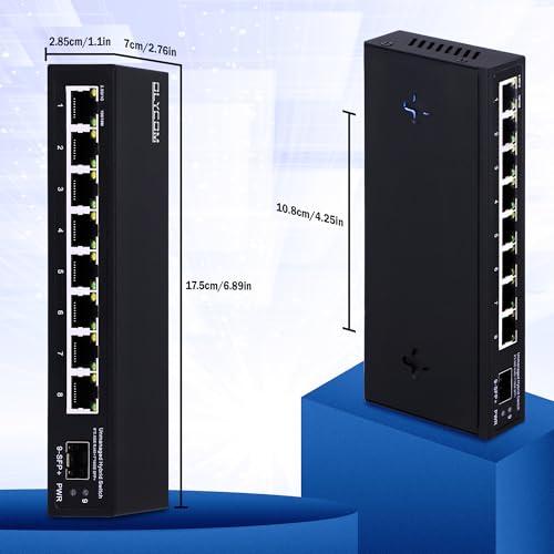 8 Port 2.5G Unmanaged Ethernet Switch 8X2.5Gbase-T Ports 1X10G Sfp+ Fiber Switch 60Gbps Bandwidth Desktop/Wall Mount Plug And Play Compatible With 100/1000/2500Mbps(9Port| 8×2.5G + 1×10G Sfp+)