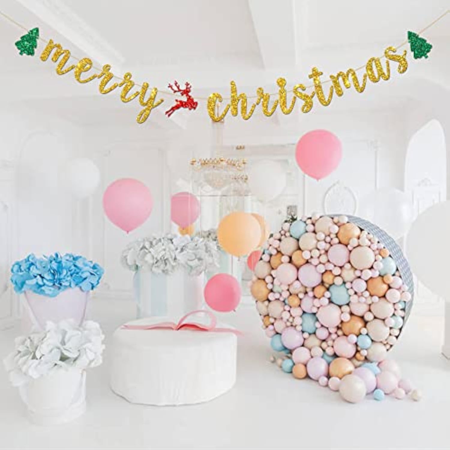 Merry Christmas Banner, Happy Holiday Party Decorations, Be Merry Banner, New Year Party Decoration Suppllies, Gold Glitter