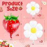 12 Pcs Strawberry Balloons Daisy Balloons Set Berry First Birthday Party Decorations 4D Flower Foil Balloon For Summer Birthday Baby Shower Party Decor(Strawberry,Daisy)