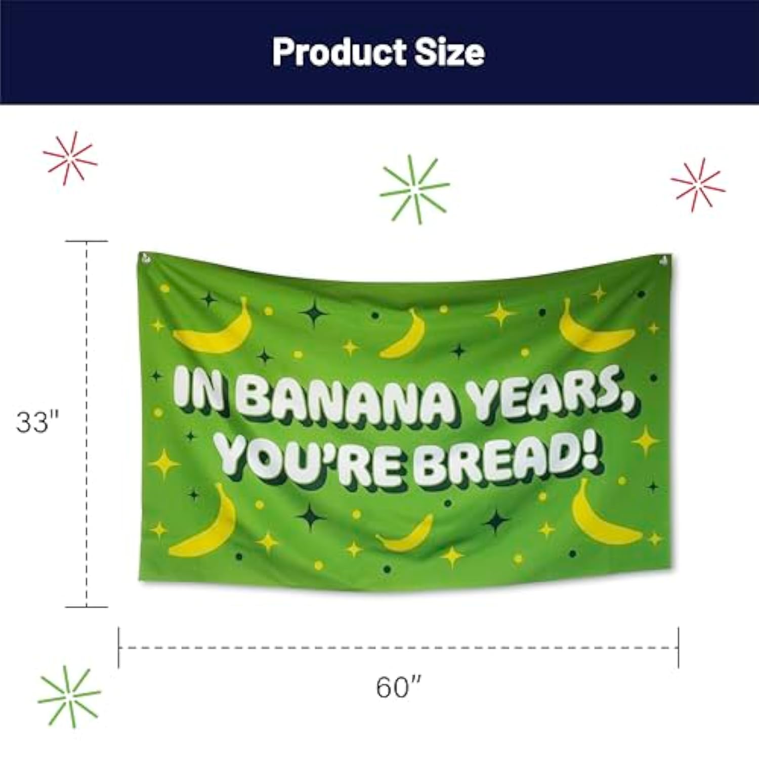 Funny Happy Birthday Banner 60" X 33" – Hilarious Party Decoration For Adults, Gag Gift Décor For Him Or Her – Sarcastic, Bold & Reusable Sign -Banana Years