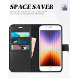 TUCCH Case Wallet for iPhone SE 2022/ iPhone 7/8/iPhone SE 2020, PU Leather 3 Card Slots Stand Magnetic Flip Folio Cover TPU Shockproof Inner Shell, Black