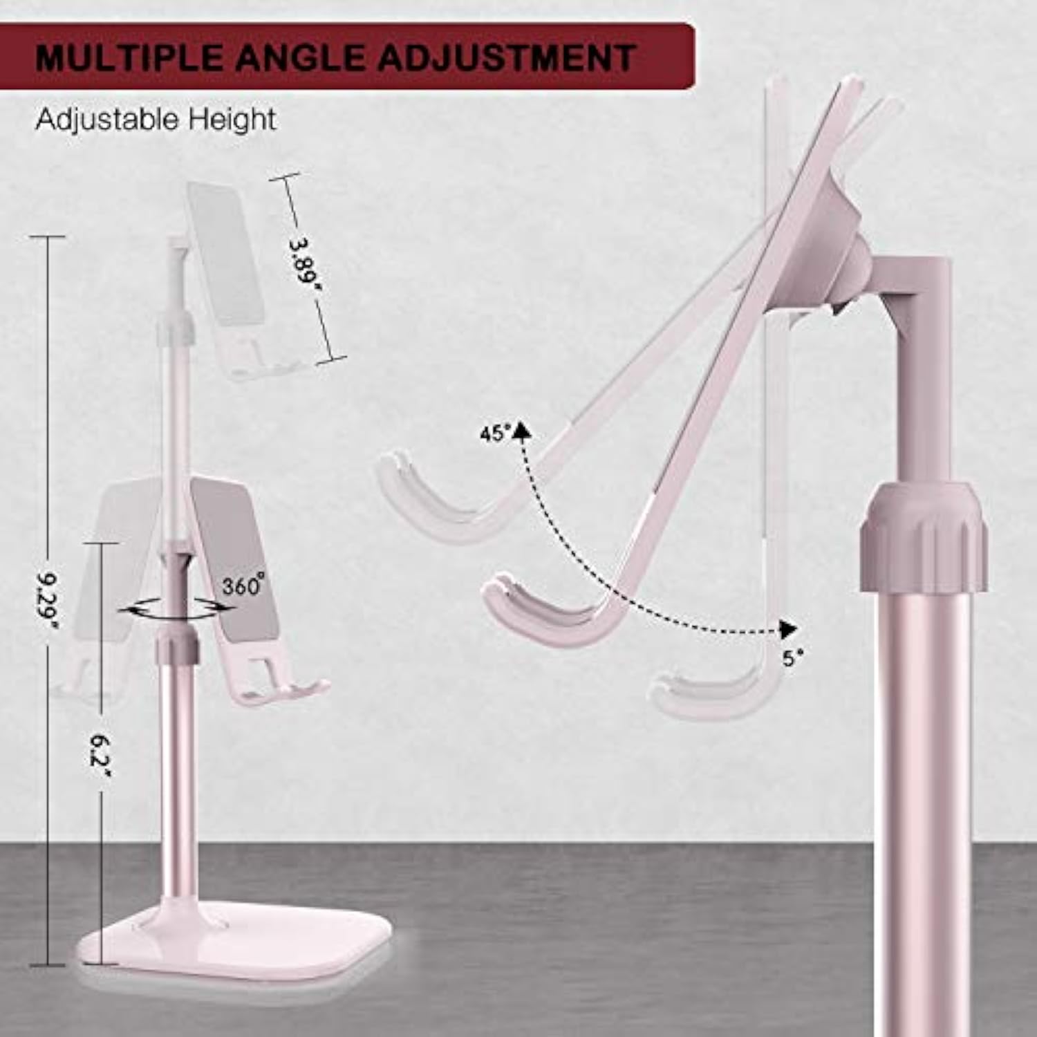 Cell Phone Stand, Phone Stand For Desk, Phone Holder Stand Compatible With And All Mobile Phones Tablet, Gifts For Adults Women Men Mom Wife, Pink