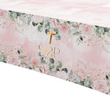 God Bless Baptism Decorations Tablecloth Girls - First Communion Decorations Party Table Cover, Pink Christening Celebration Baby Shower Religious Table Cloth, 3 Pack (54In X 108In)