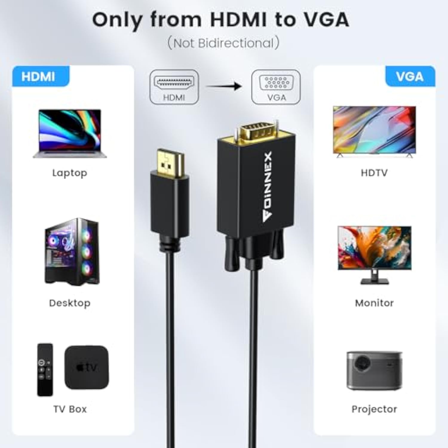 Hdmi To Vga Cable 6.6 Ft, Hdmi To Vga Adapter Cord Male To Male Uni-Directiona