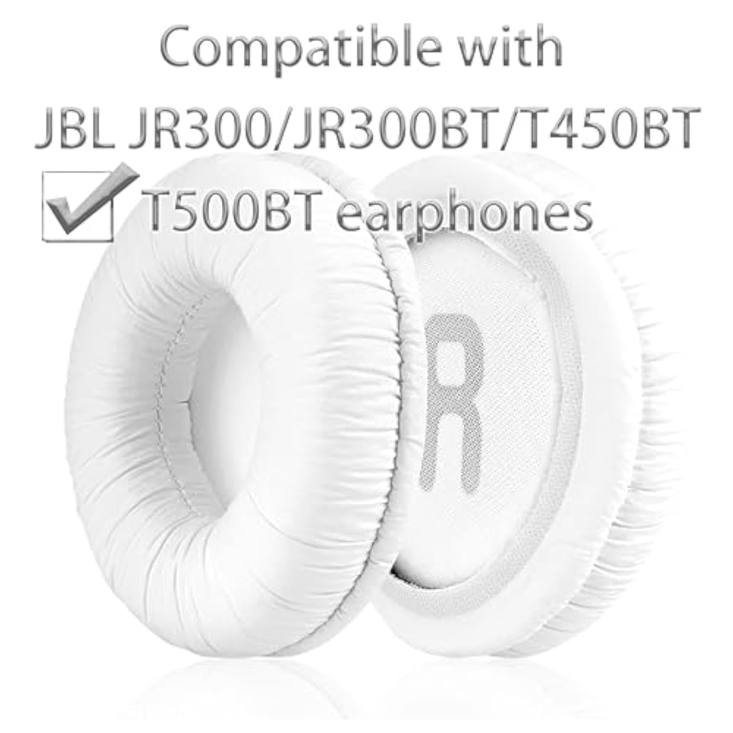 Replacement Ear Pads Are Compatible With Jbl Jr300/Jr300Bt/T450Bt/T500Bt Headphones, Jr300 Earpads Cushions With Soft Artificial Leather And Memory Foam (White/Artificial Leather)