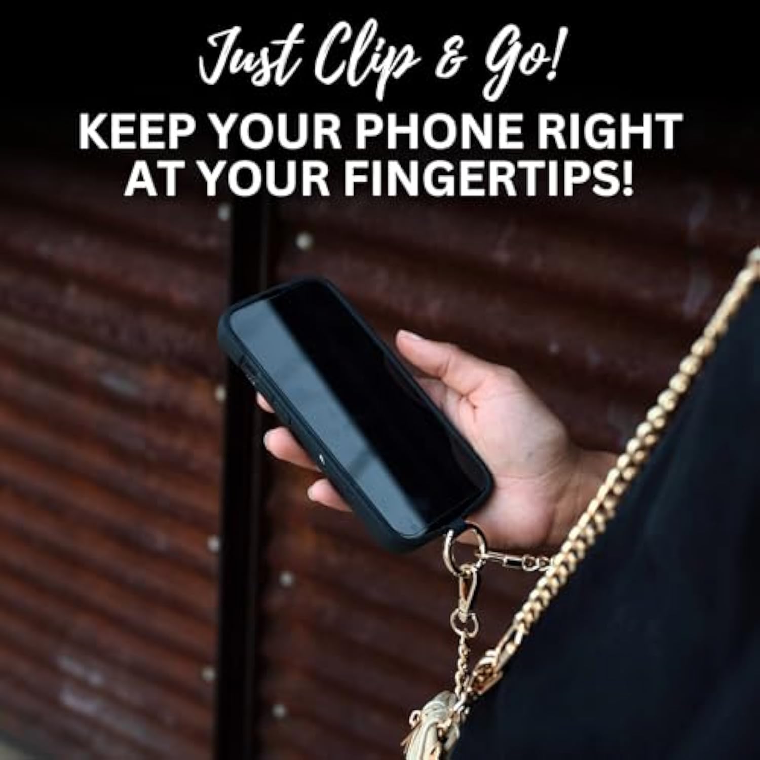 Clip & Go Metal Chain Phone Lanyard with Pouch Gunmetal Black
