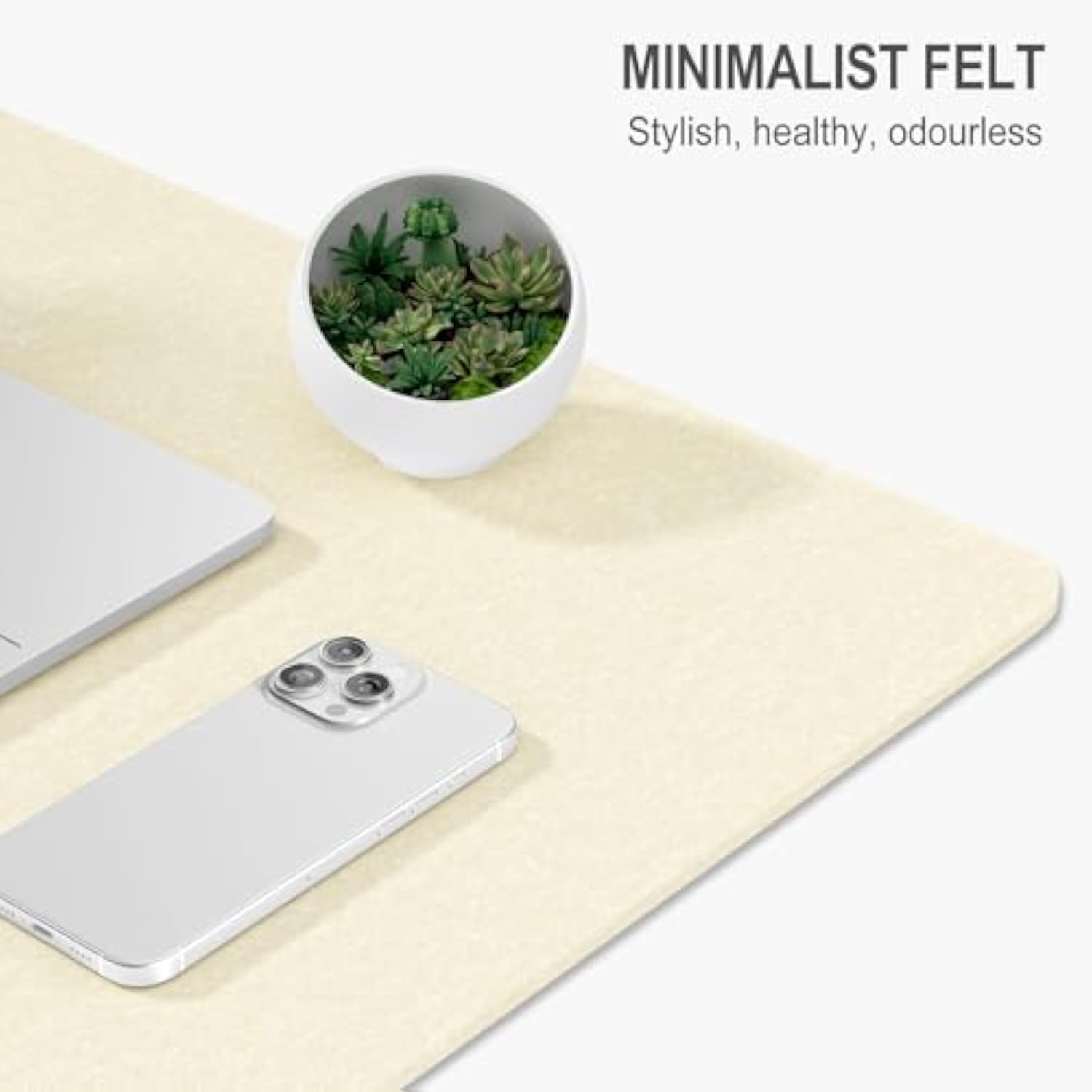 Felt Desk Mat, Minimalist Large Mouse Pad Xl 31.5 X 11.8 In, Desk Matt For Desktop, Keyboard, Laptop, Computer, Office, Work From Home, Gaming, Beige