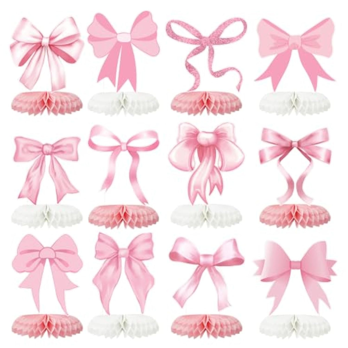 12pcs Pink Bow Honeycomb Centerpieces for Birthday, Bridal & Bachelorette Decor