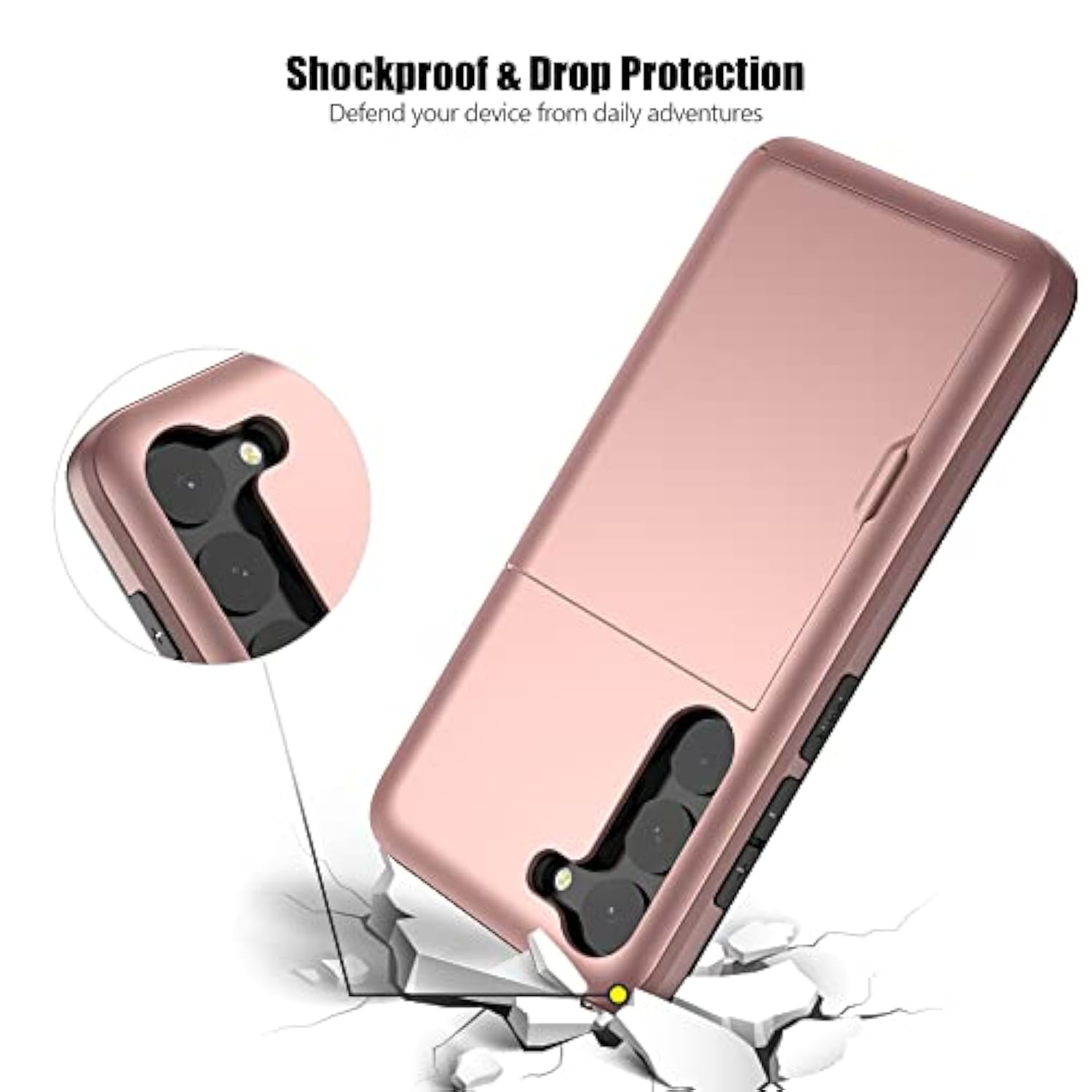 For Samsung S23 Case With Card Holder 5G 6.1 Inch Slim Dual Layer Heavy Duty Protective For Galaxy S23 Case Hidden Card Slot Wallet Case For Samsung S23(Rose Gold)