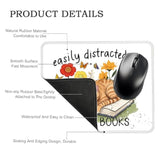 Easily Distracted By Cats And Books Rectangular Mouse Pad, Funny Mouse Pads For Desk, Cat Lover Book Lover Desk Accessories, Cute Cat Mouse Mat Gifts For Friend Coworkers Reader Lover
