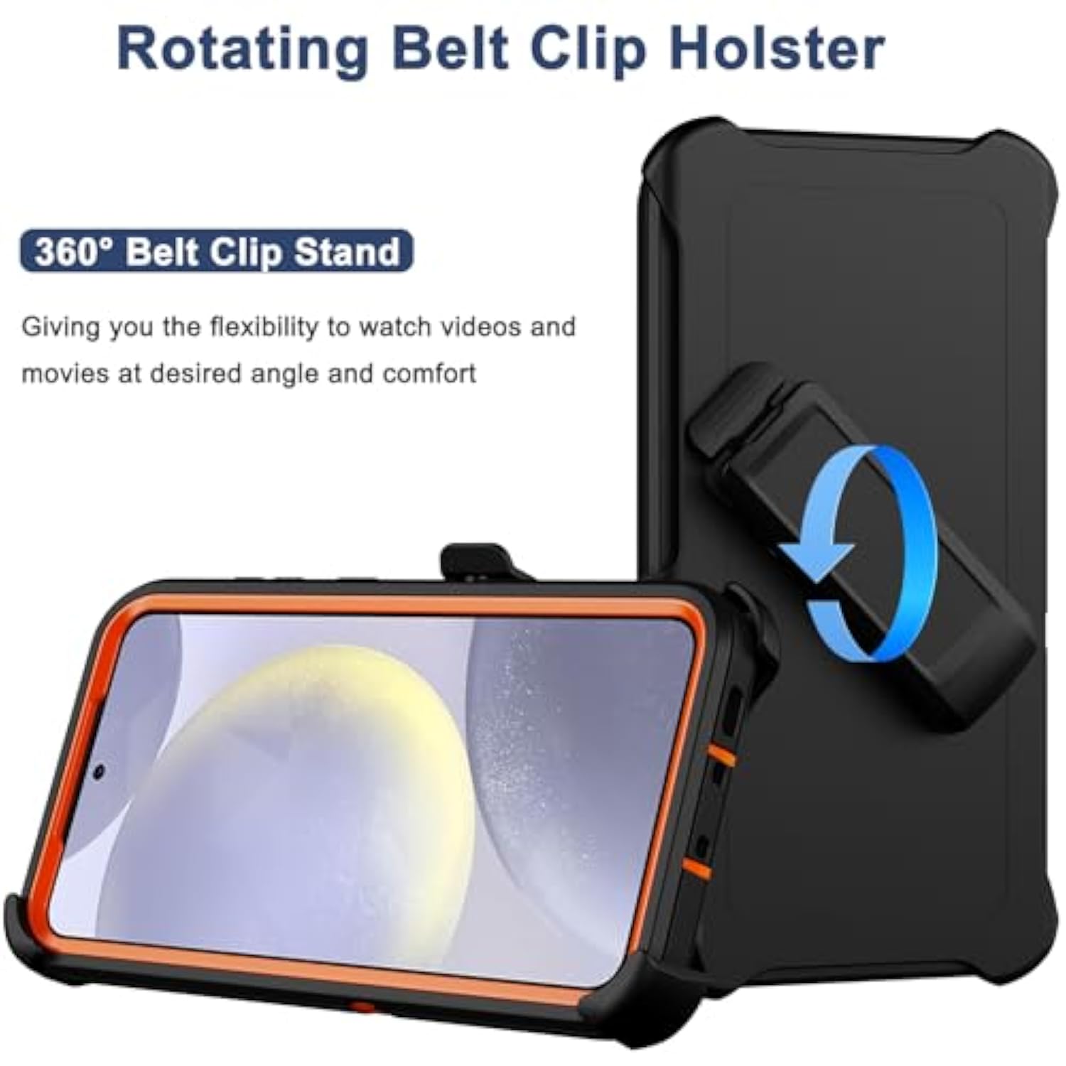 For Samsung Galaxy S24 Case With Belt Clip Holster, 2X Screen Protector, Heavy Duty Military Grade Full Body Shockproof Dust-Proof Rugged Protective Cover For Samsung S24 5G (Orange)