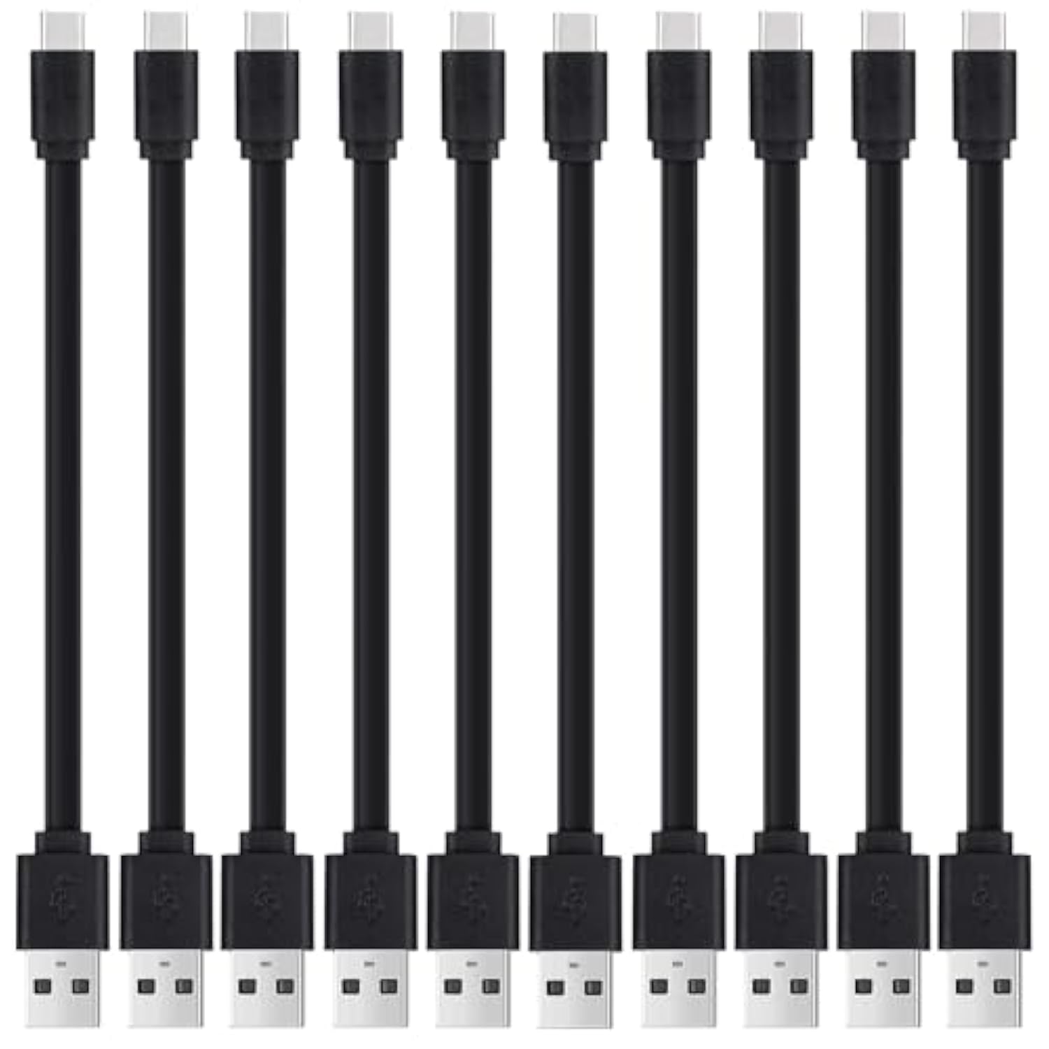 6" Flat USB-A to USB-C Cable - 10-Pack Fast-Charging and Data Sync