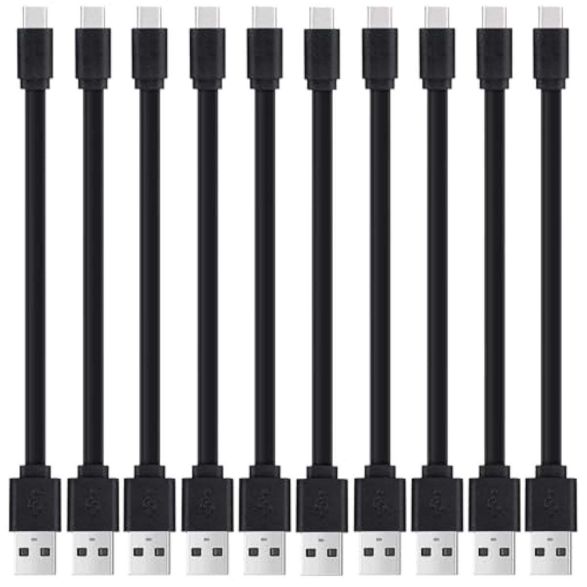 6" Flat USB-A to USB-C Cable - 10-Pack Fast-Charging and Data Sync