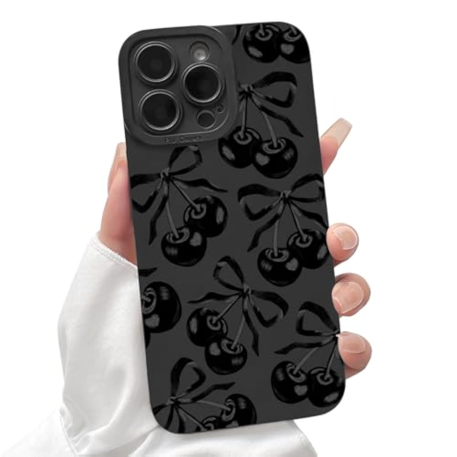 Compatible For Iphone 14 Pro Max Case Cute Aesthetic Ribbon Bowknot With Black Design For Girls Women Soft Tpu Shockproof Protective Girly For Iphone 14 Pro Max Case-Cherry Bow