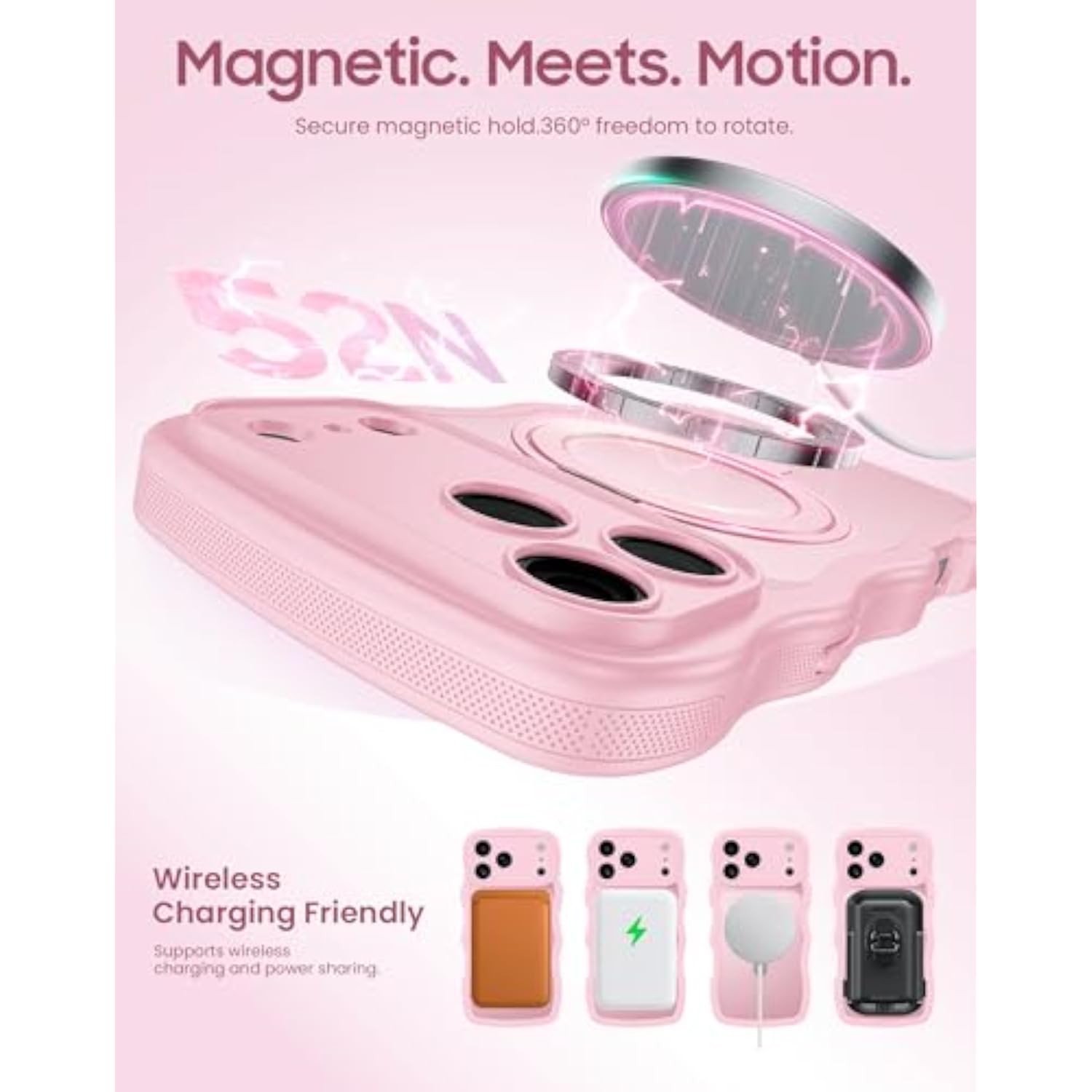 iPhone 17 Pro Max Case with 2X Privacy Screen Protector and Rotating Ring Stand Compatible with MagSafe - Cute Wavy-Tough Rugged and Durable Matte Phone Case for iPhone 17 Pro Max (Pink)