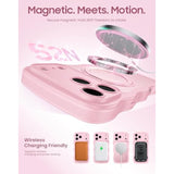 iPhone 17 Pro Max Case with 2X Privacy Screen Protector and Rotating Ring Stand Compatible with MagSafe - Cute Wavy-Tough Rugged and Durable Matte Phone Case for iPhone 17 Pro Max (Pink)