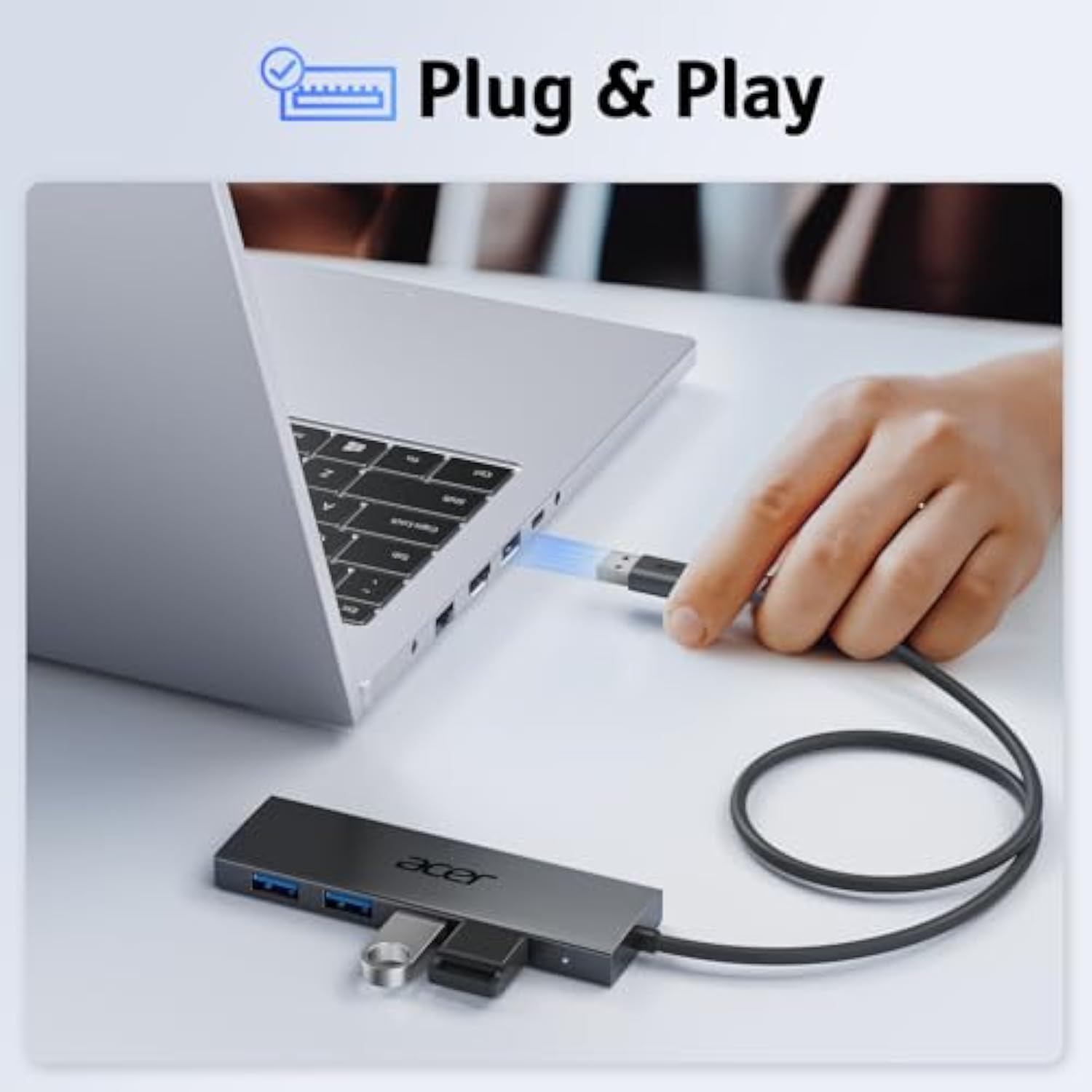 Usb Hub 4 Ports, Multiple Usb 3.0 Hub, Usb A Splitter For Laptop With Usb C Po