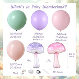 143Pcs Fairy Wonderland Balloon Arch Garland Kit, Pastel Pink Purple Dusty Green Latex Balloons With Mushroom Foil Balloons For Girls Fairytale Birthday Spring Baby Shower Garden Tea Party Decorations