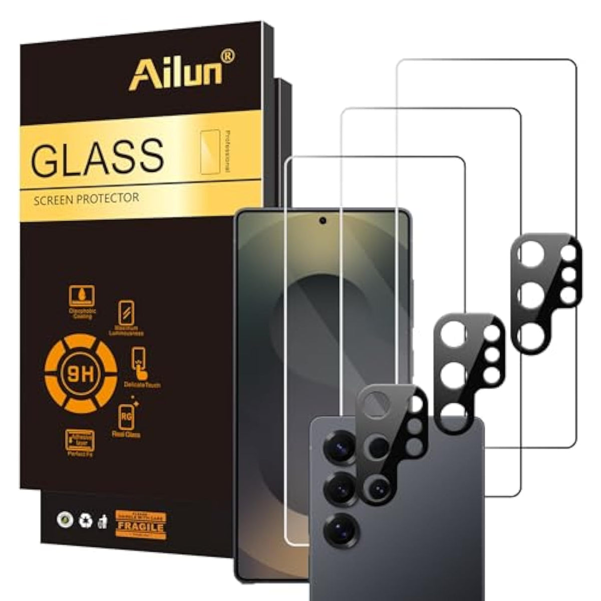 Glass Screen Protector For Galaxy S25 Ultra [6.9 Inch] 3Pack + 3Pack Camera Lens Tempered Glass Fingerprint Unlock 0.25Mm Ultra Clear Anti-Scratch Case Friendly [Not For S25/S25 Plus/S25 Edge]