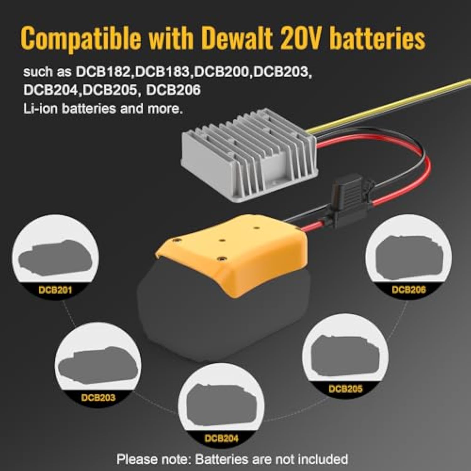 20V To 12V Step Down Converter For Dewalt 20V Power Wheels Battery Adapter, Dc 12V 20A 240W Buck Converter Regulator With 30A Fuse & Wire Terminal