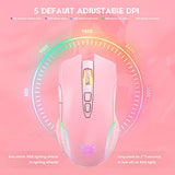 RGB Wireless Gaming Mouse, Pink, Rechargeable, Ergonomic Design, Adjustable DPI, Compatible with Windows, Mac