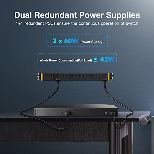 48 Port Gigabit Ethernet Switch With 2 Sfp Port, Dual Power Supply, Fanless Metal Rackmount Unmanaged Plug And Play Network Switch