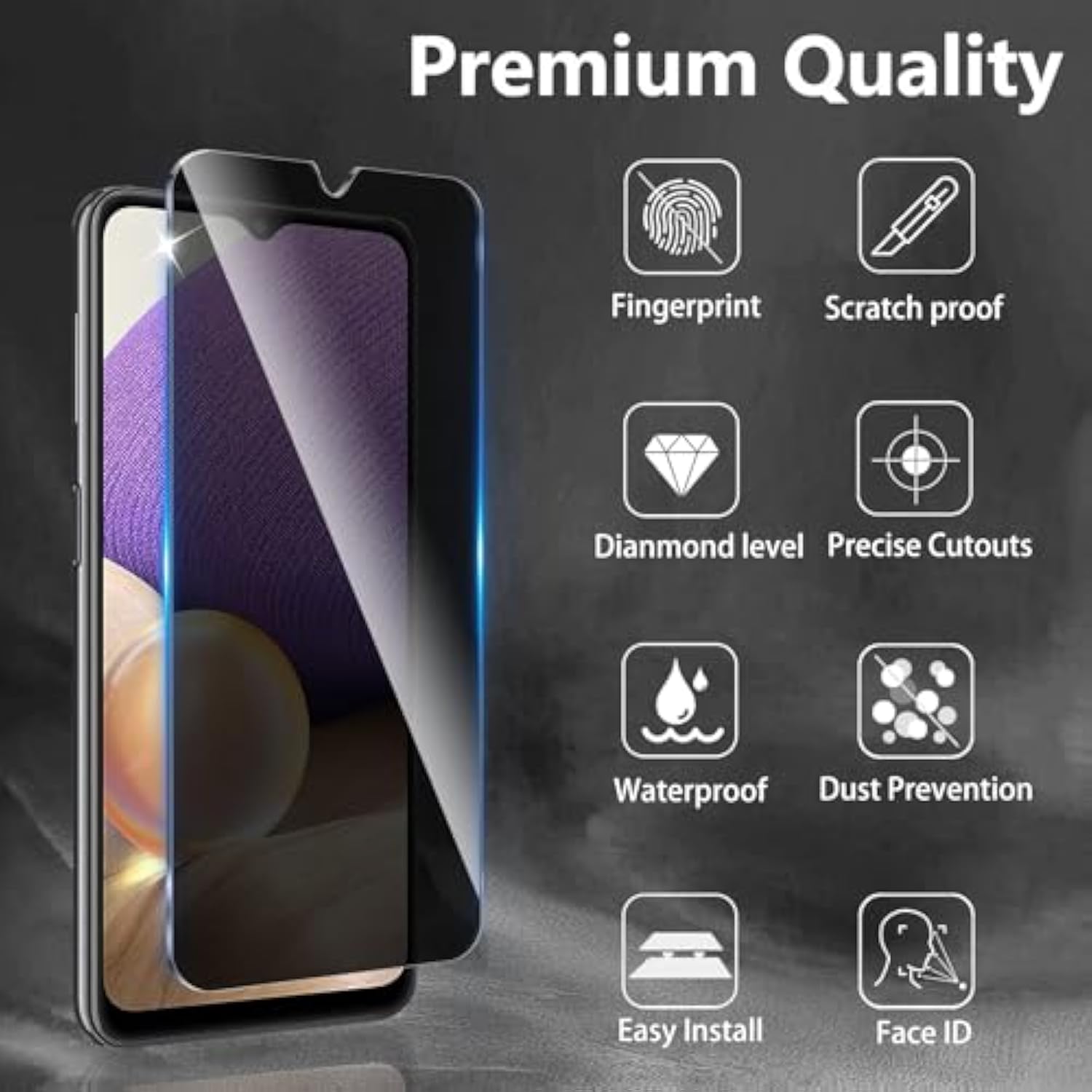 3 Pack Privacy Screen Protector Designed For Samsung Galaxy A32 5G,Full Coverage Anti-Spy Tempered Glass Film,9H Hardness,Anti-Fingerprint,Bubble Free,Easy To Install