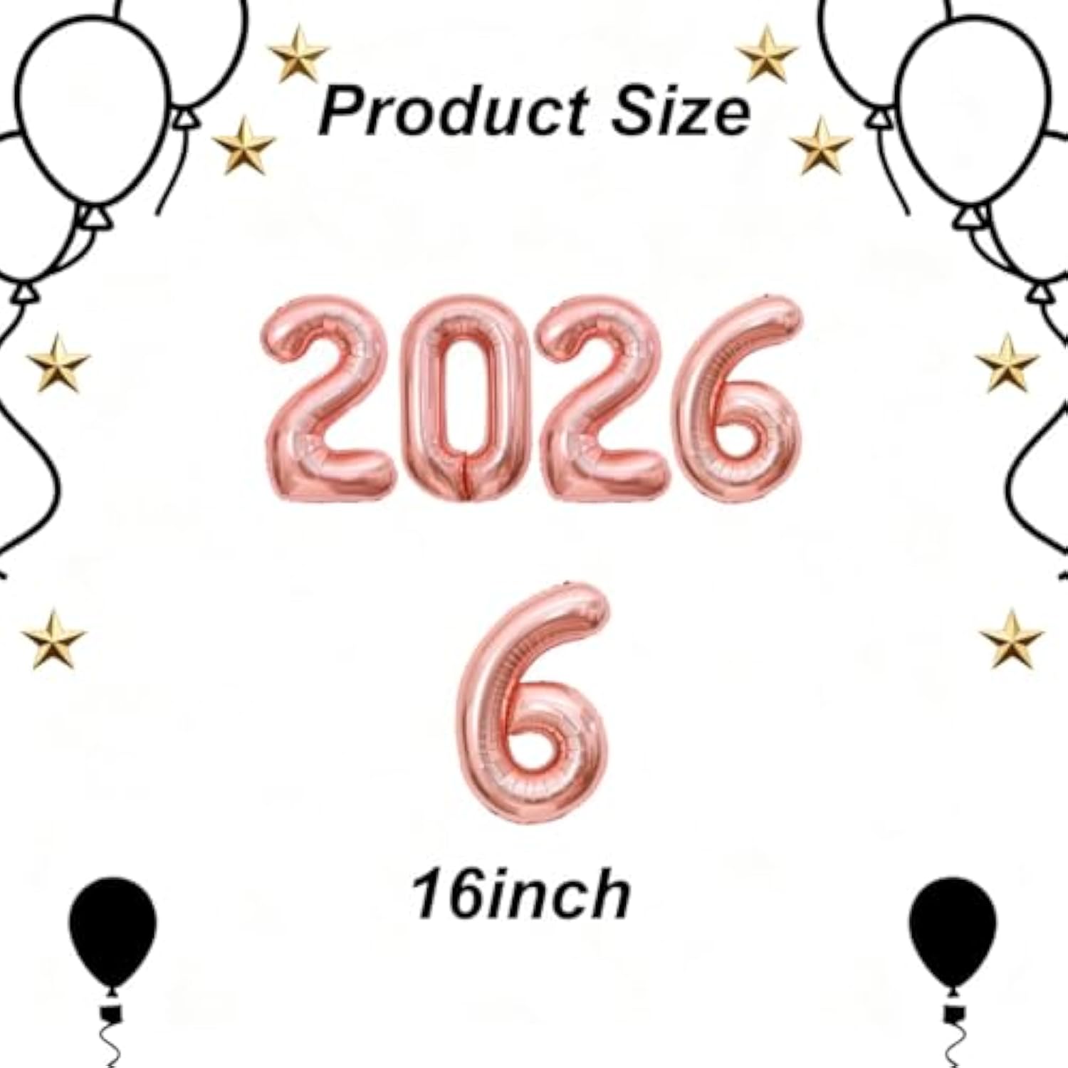 Rose Gold 2026 Number Balloons New Year Graduation Anniversary Decor