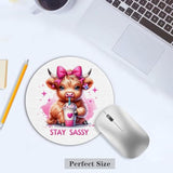 Tuy-Mousep-009 Highland Cow Mouse Pad, Coquette Pink Bow Cow Mouse Pads For Wireless Mouse Computers Laptop Desk Accessories, Highland Cow Gifts, Cow Gifts For Cow Lovers,Office Supplies, 7.9X7.9 Inch