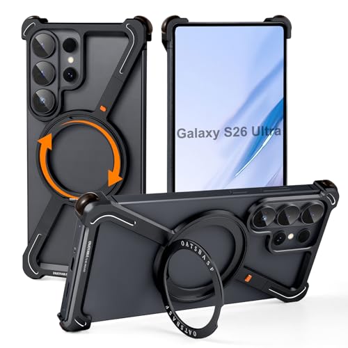 for  Galaxy S26 Ultra Case with Magnetic Stand, Frameless Metal S26 Ultra Slim Case with S Pen Cutout, Drop-Proof Protective Cover for Galaxy