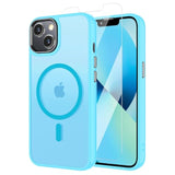 For Iphone 13 Case,Iphone 14 Case With Screen Protector, [Compatible With Magsafe] Ultra Slim Translucent Matte Shockproof Protection Phone Cover-Sky Blue