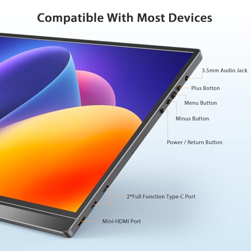 Portable Monitor, 15.6 Inch Fhd 1080P Usb C Hdmi Alloy Travel Screen For Laptop With W/Smart Cover & Built-In Speaker, Plug&Play Ultra Slim Portable Second Monitor For Laptop Pc Phone Mac