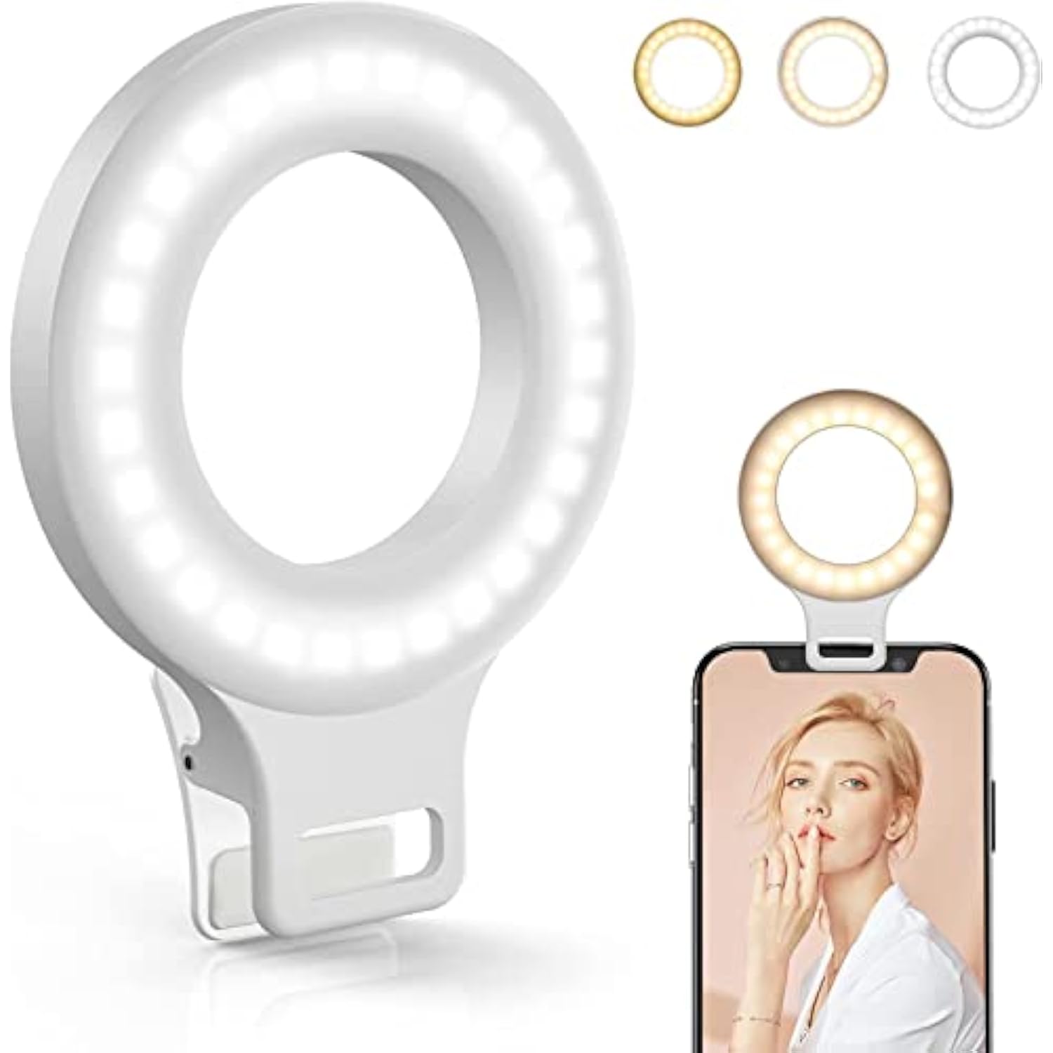 Clip On Ring Light, Rechargeable 60 Led Selfie Ring Light For Phone, Laptop, Tablet (3 Models, 5 Level Brightness)