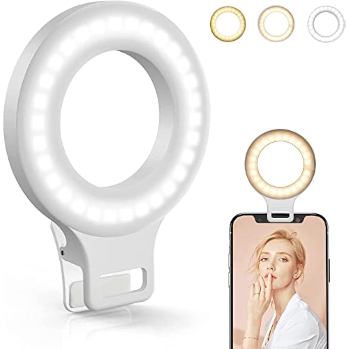 Clip On Ring Light, Rechargeable 60 Led Selfie Ring Light For Phone, Laptop, Tablet (3 Models, 5 Level Brightness)
