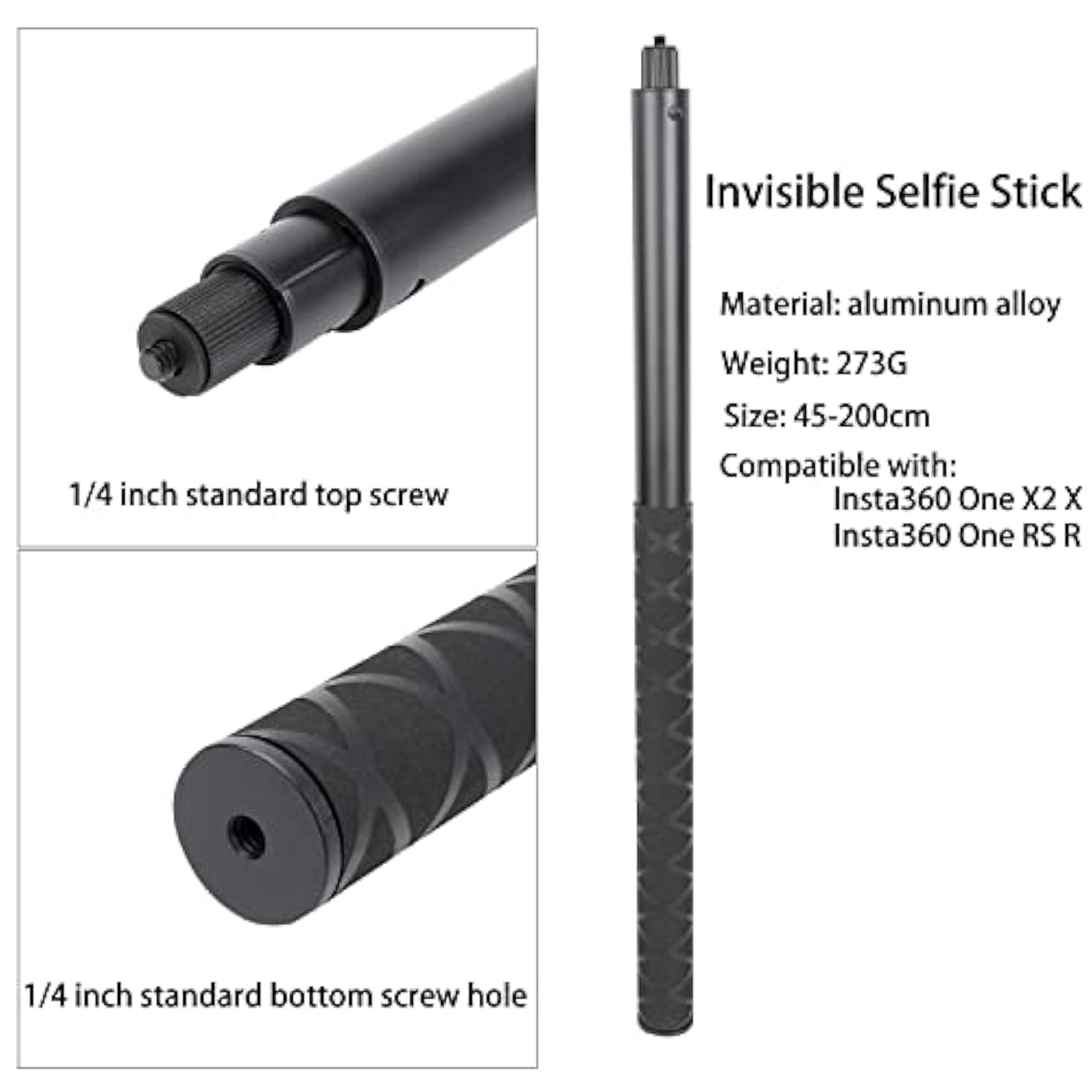 77-Inch Invisible Selfie Stick for Insta360 Cameras Extended Monopod Pole