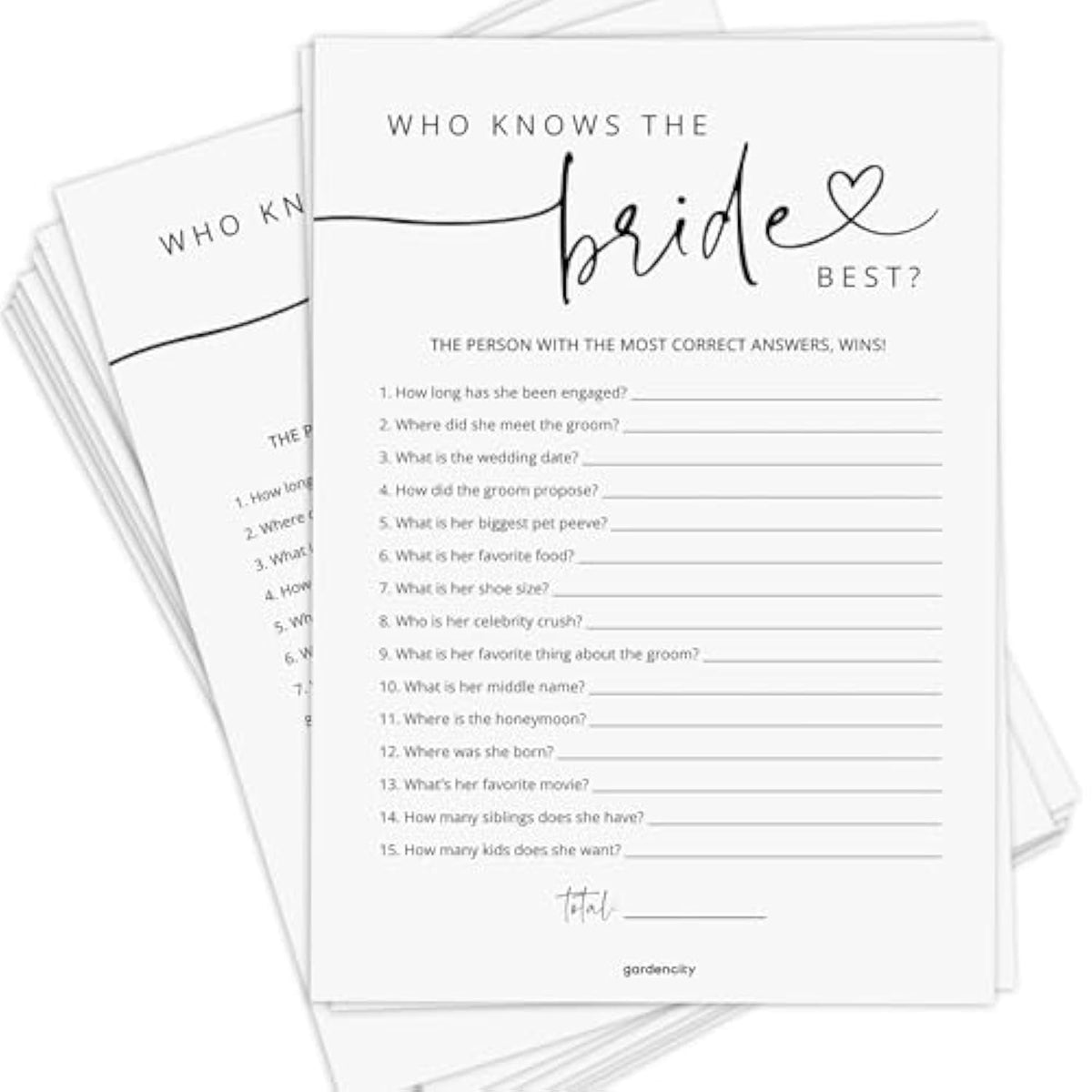 Bridal Shower Games, Who Knows The Bride Best Bridal Shower Game For 50 Guests, Minimalist
