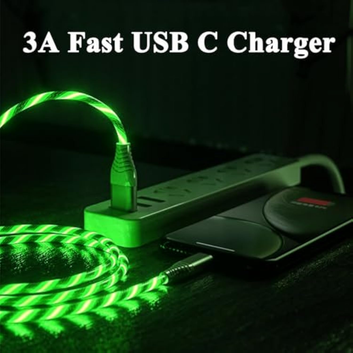 2 Packs Led Usb C Charging Cable 3A Led Light Up Usb A To Usb C Fast Charger Cord Compatible With Samsng Galaxy S24, I-Phone 16/15, Ipad, And More (6.6Ft Green&Green)